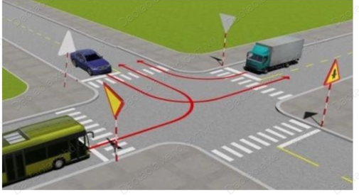 Sa hình xe khách, xe tải và xe con tại nơi giao nhau