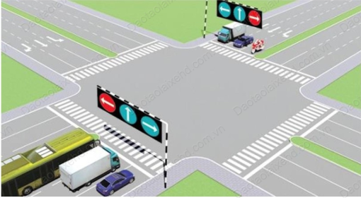 Sa hình tín hiệu đèn và hướng đi của xe khách, xe tải, xe con, mô tô