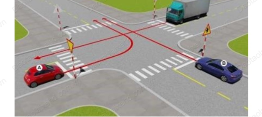 Theo hướng mũi tên, xe nào được quyền đi trước?